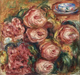 Composición con rosas y una taza de té