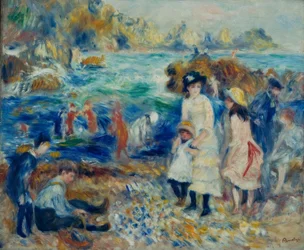 Niños en la orilla del mar en Guernsey