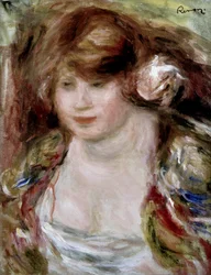 Mujer con una rosa. Pintura de Pierre Auguste Renoir (Pierre-Auguste Renoir