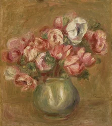 Flores en un jarrón verde