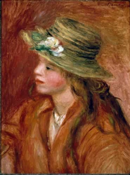 Niña con sombrero de paja. Pintura de Pierre Auguste Renoir