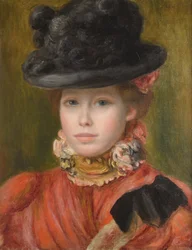 Niña con sombrero negro y flores rojas, c. 1890