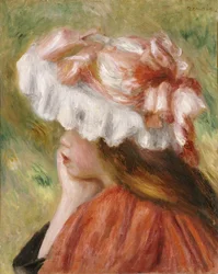 Cabeza de una joven con sombrero rojo