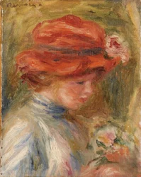 Mujer joven con sombrero rojo