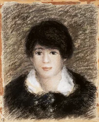 Joven mujer, vista de rostro, con vestido negro y cuello blanco. Dibujo de Pierre-Auguste Renoir (1841-1919)