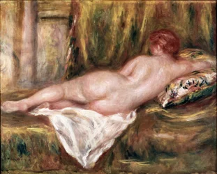 Desnudo acostado visto desde atrás o descanso después del baño