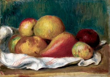 Naturaleza muerta con manzanas y pera. Pintura de Pierre Auguste Renoir (Pierre-Auguste Renoir