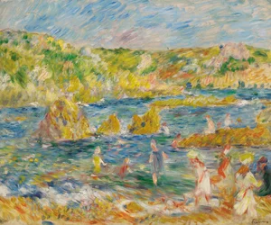 Rocas de Guernesey con personajes Playa en Guernesey, 1883