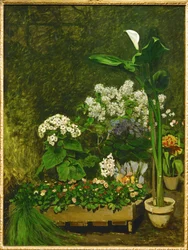 Naturaleza muerta, flores de primavera en un invernaderoture morte, fleurs de printemps dans la serre (óleo sobre lienzo)