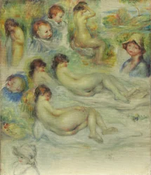 Estudios de Pierre Renoir, su Madre, Aline Charigot, Desnudos y Paisaje