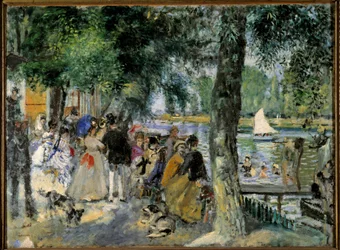 Nadando en el Sena o La Grenouillere. Café cerca de Chatou. Pintura de Pierre Auguste Renoir (1841-1919) 1860 Moscú, Museo Pushkin