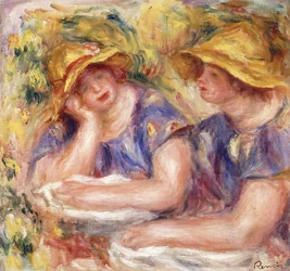 Dos mujeres con vestidos azules