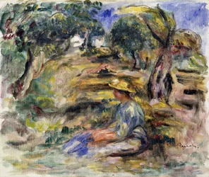 Mujer en azul, sentada