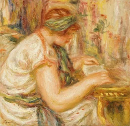 Mujer en blusa árabe leyendo