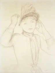 Joven mujer arreglando su sombrero; Jeune Fille Arrangeant son Chapeau, c.1885