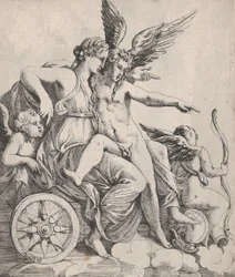 Venus y Cupido en un carro
