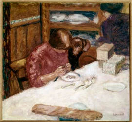 Interior Mujer ocupada con tareas domésticas. Pintura de Pierre Bonnard (1867-1947) 1914. Colección privada
