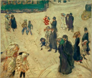 El tranvía verde (Personajes en la calle con tranvía verde)