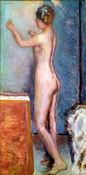 Desnudo sobre fondo azul