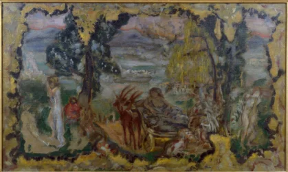Paisaje animado de bañistas
