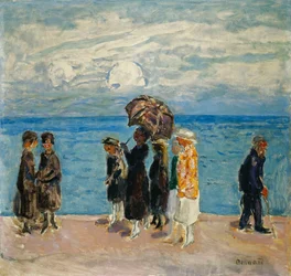 Paseantes en la Orilla del Mar