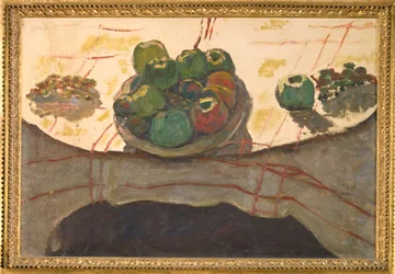Naturaleza muerta, un plato con fruta (pintura sobre lienzo)