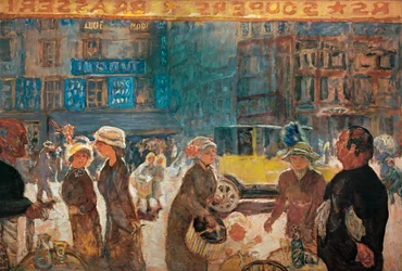 Escena callejera en París con taxi (pintura sobre lienzo)