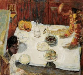 Comedor con mantel blanco, 1925