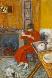 Mujer con bata roja
