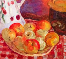 Manzanas amarillas y rojas, detalle