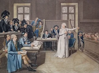 María Antonieta de Austria (1755-93) juzgada por el Tribunal Revolucionario, 16 de octubre de 1793, grabado por Casenave, 1794