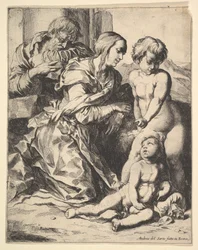 Virgen arrodillada ante Cristo