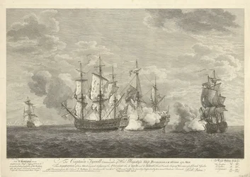 Ataque de un barco inglés a tres barcos franceses frente a San Eustaquio, 1758