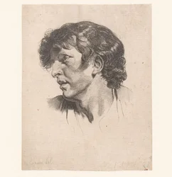 Cabeza de un joven, girada a la izquierda. Cabezas de diferentes figuras (título de la serie) ir Cahier de Têtes de différens Caracteres (título de la serie)