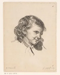 Cabeza de niño, girada a la derecha. Cabezas de diferentes figuras (título de la serie) ir Cahier de Têtes de différens Caracteres (título de la serie)