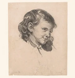 Cabeza de niño, girada a la derecha. Cabezas de diferentes figuras (título de la serie) ir Cahier de Têtes de différens Caracteres (título de la serie)