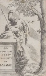 Frontispicio, de Entrevistas con el difunto Sr. Balzac Les Entretiens de Feu Monsieur d..., 1660