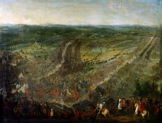 Guerra de la Liga de Augsburgo: "Batalla de Fleurus ganada por el mariscal de Luxemburgo contra las armas de una coalición de las Provincias Unidas, los Imperiales, España y Gran Bretaña, el 1/07/1690"