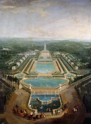 Vista general del castillo y jardines en Marly, alrededor de 1724