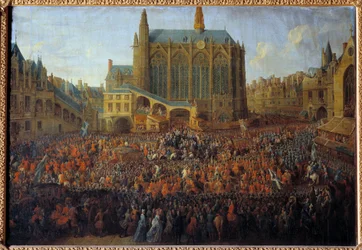 Salida de Luis XV después del lecho de justicia rompiendo el testamento de Luis XIV, celebrado en la Gran Cámara del Parlamento de París