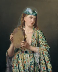 Retrato de una dama de la corte tocando el tamboril, segunda mitad del siglo XIX