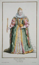 Isabel I (1530-1603), de «Recueil des Estampes, représentant les Rangs et les Dignités, suivant le Costume de toutes les Nations existantes», publicado en 1780