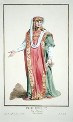 Felipe I (1478-1506), rey de Castilla, de «Recueil des Estampes, représentant les Rangs et les Dignités, suivant le Costume de toutes les Nations existantes», publicado en 1780