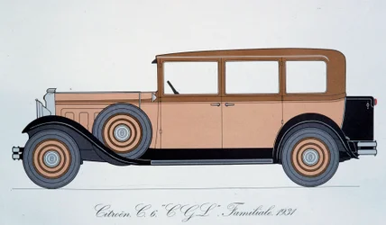 Placa que representa el coche familiar Citroën de 1931