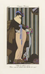 Diseño para un vestido de terciopelo, del Costumes Parisien, pub.1913 (impresión pochoir)