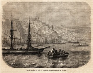 Vista de Quebec, dibujo de Grandsire, para ilustrar los viajes a América del Norte en 1854-1855, por L. Deville. Grabado en "Le tour du monde" 1861. Colección Selva