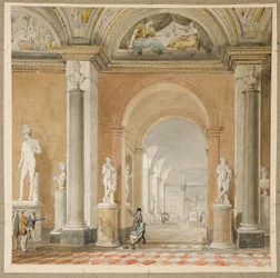 La antigua sala del Apolo del Belvedere en el Louvre