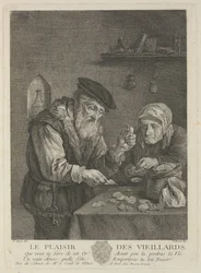 Placeres de la Vejez después de la pintura de David Teniers el Joven, mediados del siglo XVIII