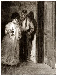 "Boule de Suif": Elisabeth Rousset se niega a acostarse con Cornudet, principios del siglo XX (ilustración)
