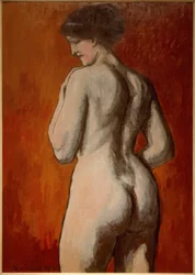 Desnudo femenino sobre fondo rojo